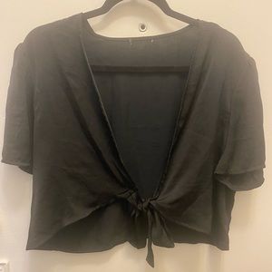 Black tie front crop top